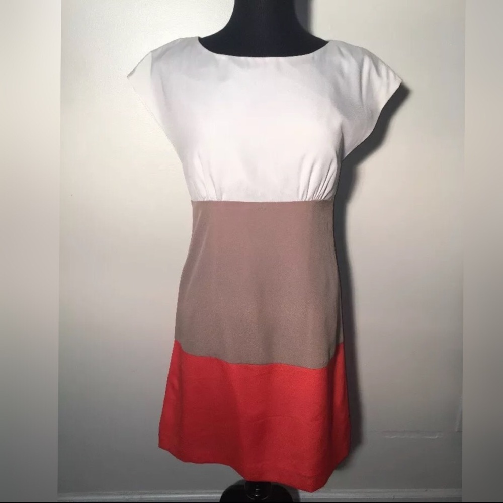Eliza J Cream Khaki Orange Color block Dress 8